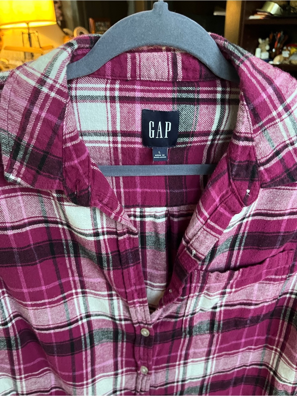 Gap- Dark Pink Plaid Soft Flannel Shirt Large - Picture 6 of 11